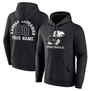 Men's Black Kansas Jayhawks Personalized Name & Number Monochrome Pullover Hoodie