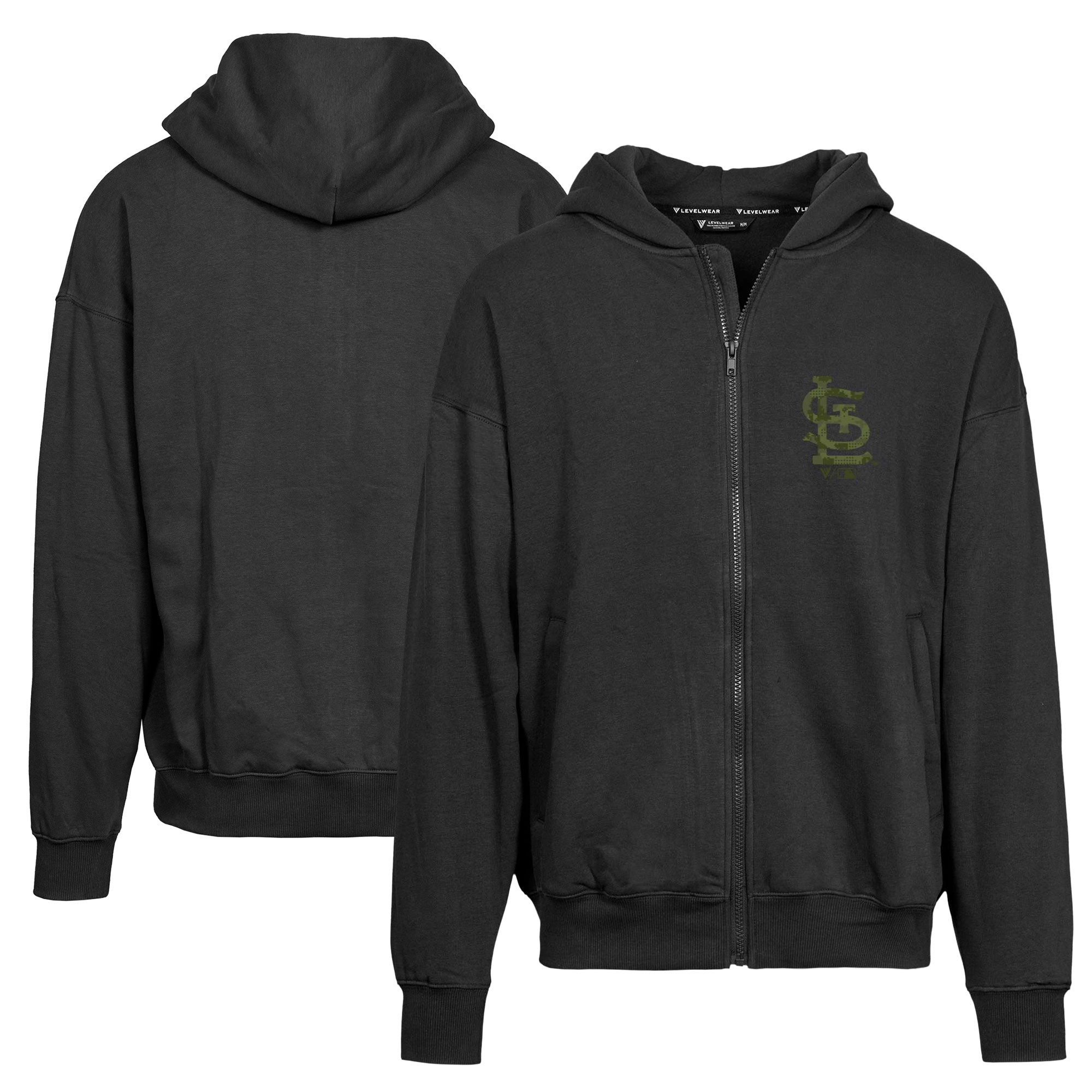 Men's Levelwear Black St. Louis Cardinals Uphill Digital Camo Full-Zip Hoodie