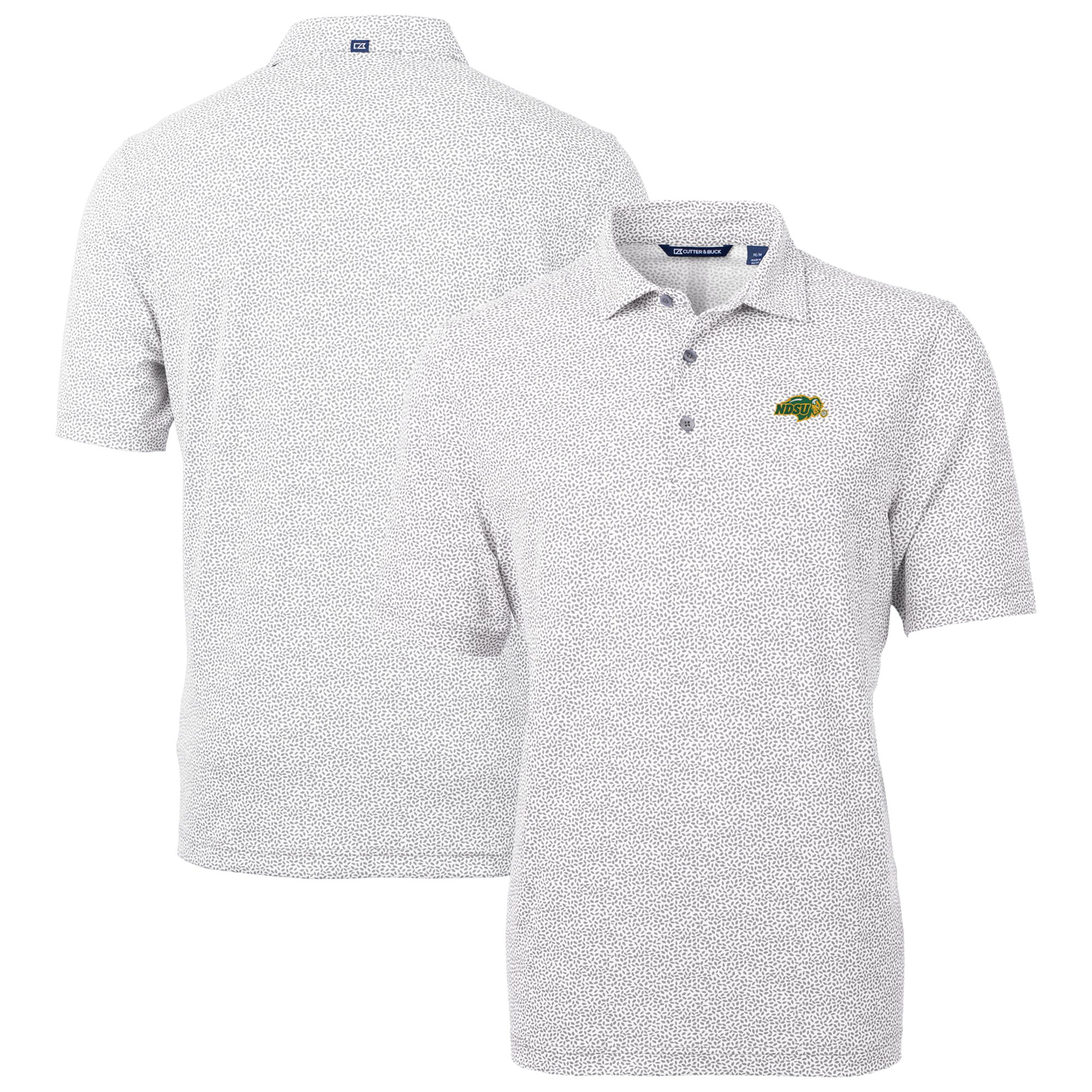 Men's Cutter & Buck White NDSU Bison Virtue Eco Pique Botanical Print Recycled DryTec Polo - Image 2