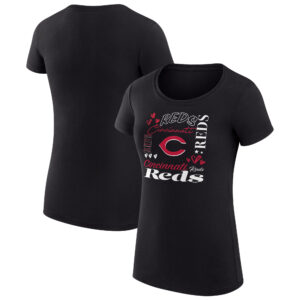 Women's G-III 4Her by Carl Banks Black Cincinnati Reds Collage Team Graphic Crew Neck Fitted T-Shirt