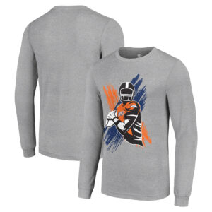 Men's Starter Heather Gray Denver Broncos Player X Logo Graphic Long Sleeve T-Shirt