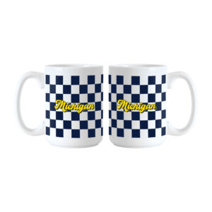 Logo Brands Michigan Wolverines 2-Pack 15oz. Checkered Wordmark Mug Set