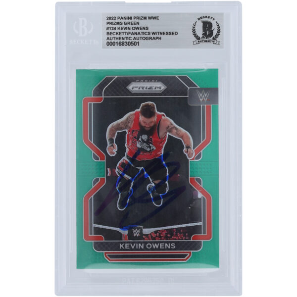 Kevin Owens WWE Autographed 2022 Panini Prizm Green Prizm #124 Beckett Fanatics Witnessed Authenticated Card - Image 4