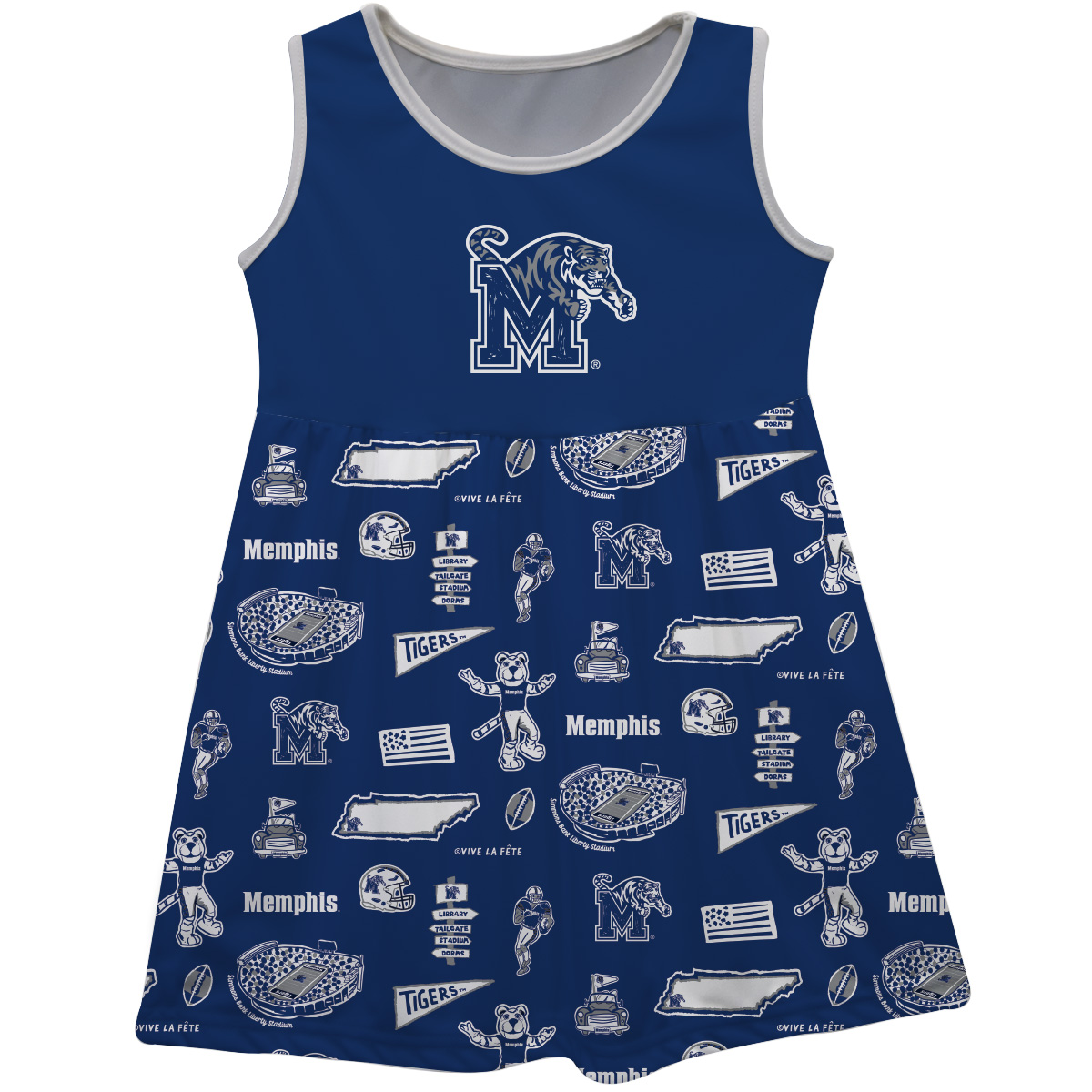 Girls Toddler Vive La Fete Royal Memphis Tigers Impressions Artwork Tank Top Dress