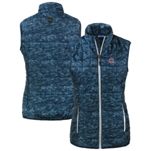 Women's Cutter & Buck Navy Chicago Cubs Rainier PrimaLoft Eco Insulated Full-Zip Printed Puffer Vest