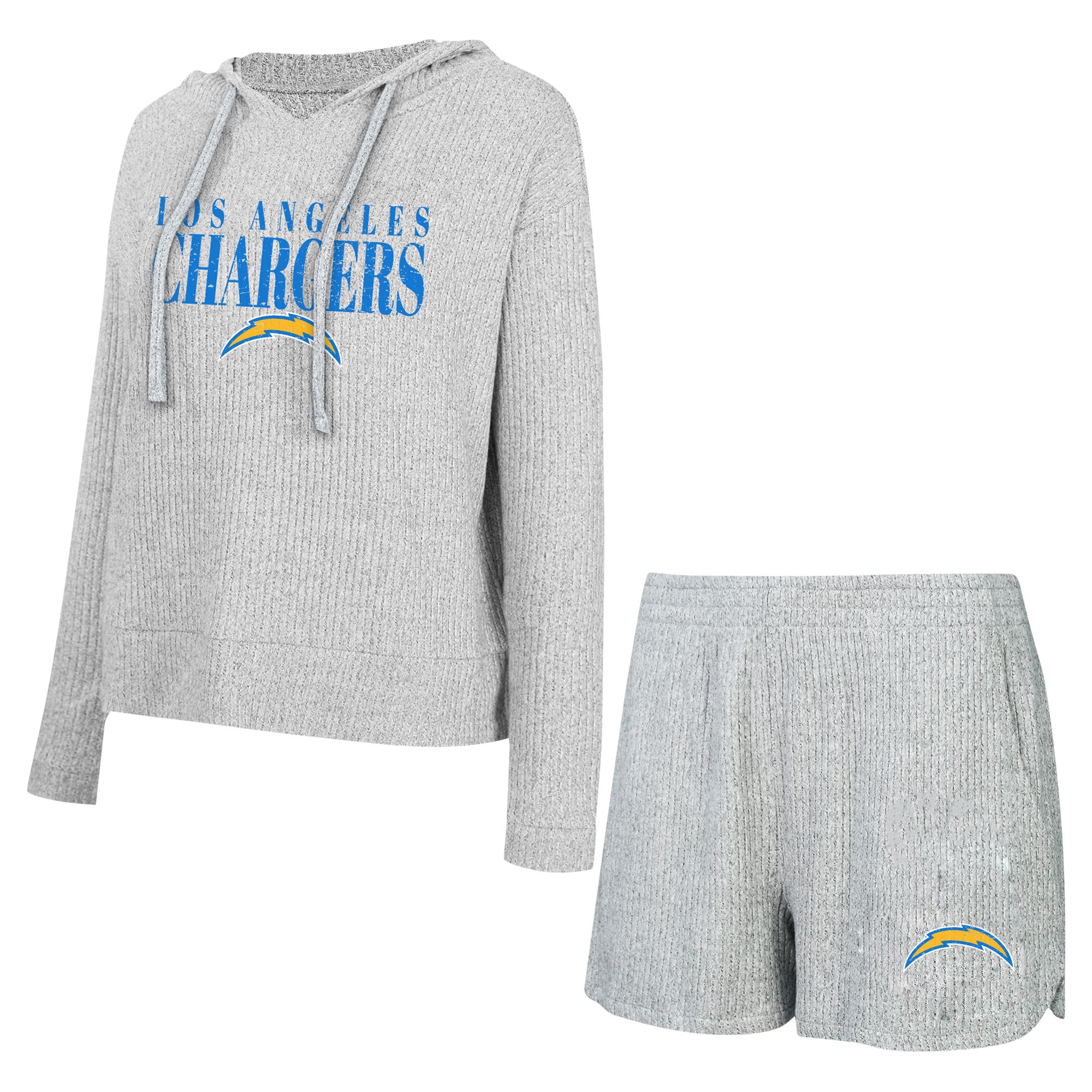 Women's Concepts Sport Gray Los Angeles Chargers Juniper Long Sleeve Hoodie T-Shirt & Shorts Set - Image 5