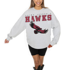 Women's Gameday Couture Ash Saint Joseph's Hawks Big Goals Relaxed Fit French Terry Pullover Sweatshirt