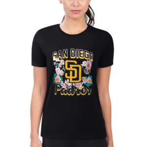 Women's G-III 4Her by Carl Banks Black San Diego Padres Flowers Graphic Fitted T-Shirt