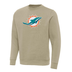 Men's Antigua Khaki Miami Dolphins Victory Pullover Sweatshirt