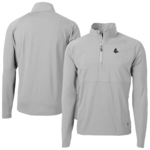 Men's Cutter & Buck Gray Boston Red Sox Adapt Eco Hybrid Raglan DryTec Quarter-Zip Jacket