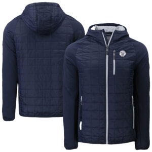 Men's Cutter & Buck Navy Milwaukee Brewers Rainier PrimaLoft Eco Full-Zip Hoodie