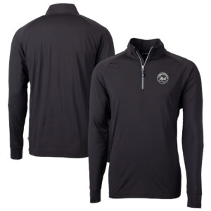 Men's Cutter & Buck Black New York Mets Big & Tall Adapt Eco DryTec Raglan Quarter-Zip Jacket