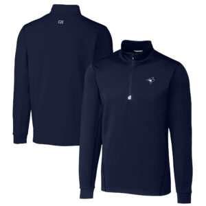 Men's Cutter & Buck Navy Toronto Blue Jays Big & Tall Traverse Eco Tri-Blend DryTec Quarter-Zip Jacket