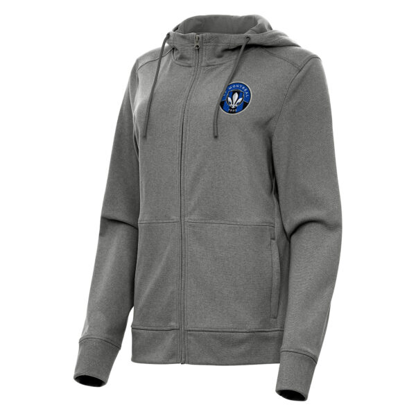 Women's Antigua Heather Charcoal CF Montreal Seeker Full-Zip Hoodie