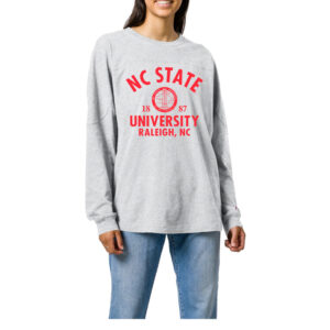 Women's Ash NC State Wolfpack Throwback Oversized Long Sleeve T-Shirt
