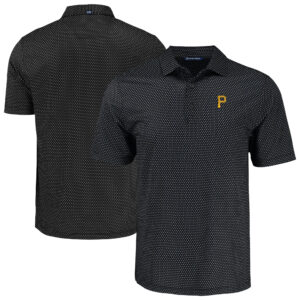 Men's Cutter & Buck Black Pittsburgh Pirates Big & Tall Pike Eco Shadow Check Print Polo