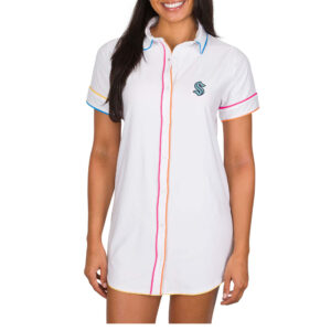 Women's Concepts Sport White Seattle Kraken Flutter Knit Button-Up Nightshirt