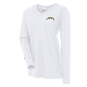 Women's Antigua White Los Angeles Chargers Symbolic Long Sleeve V-Neck Top