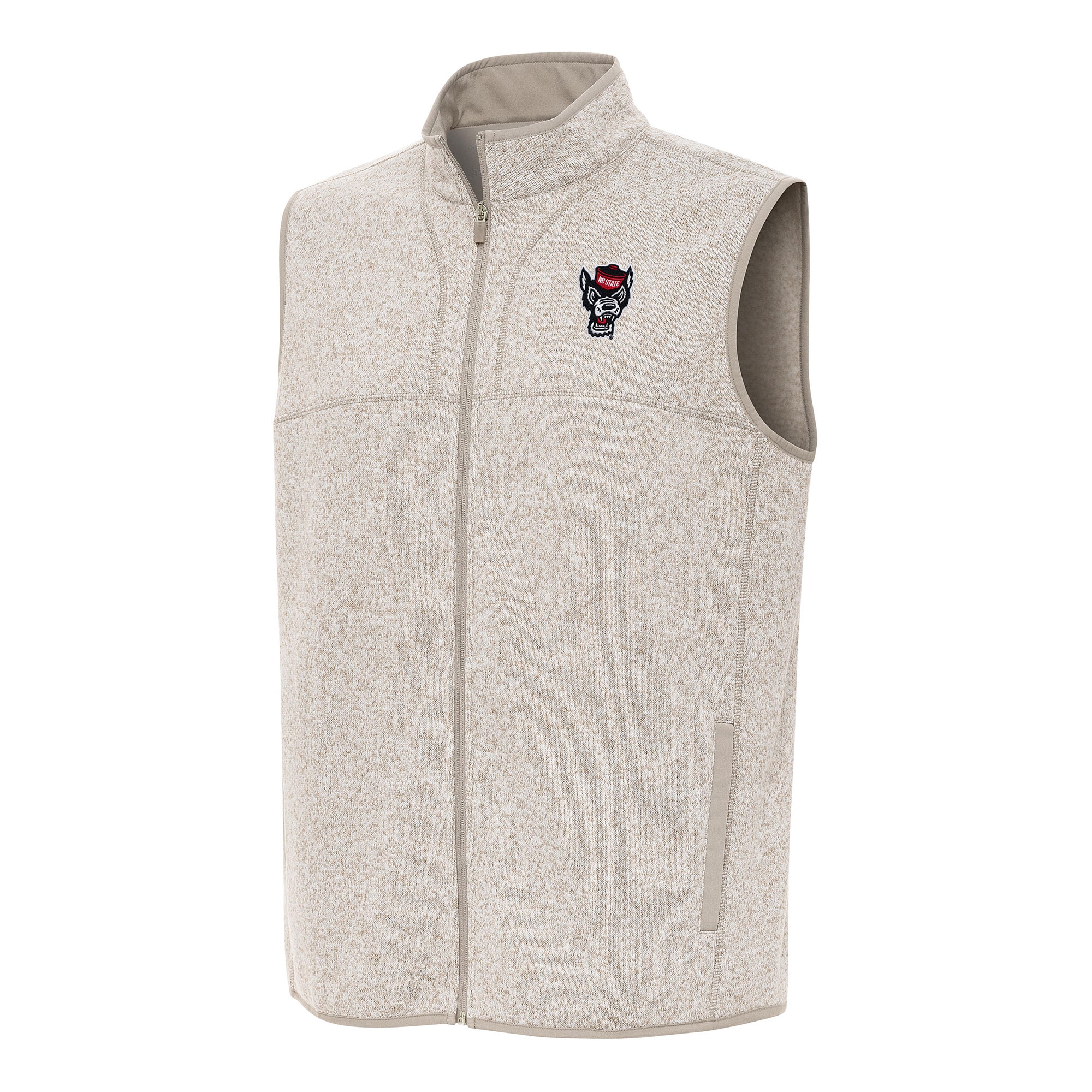 Men's Antigua Oatmeal NC State Wolfpack Fortune Full-Zip Vest