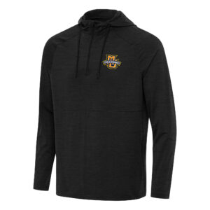 Men's Antigua Heather Black Marquette Golden Eagles Spikes Raglan Quarter-Zip Hoodie