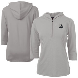 Women's Cutter & Buck Gray Cleveland Browns Virtue Eco Pique Recycled Half-Zip Pullover Hoodie Top