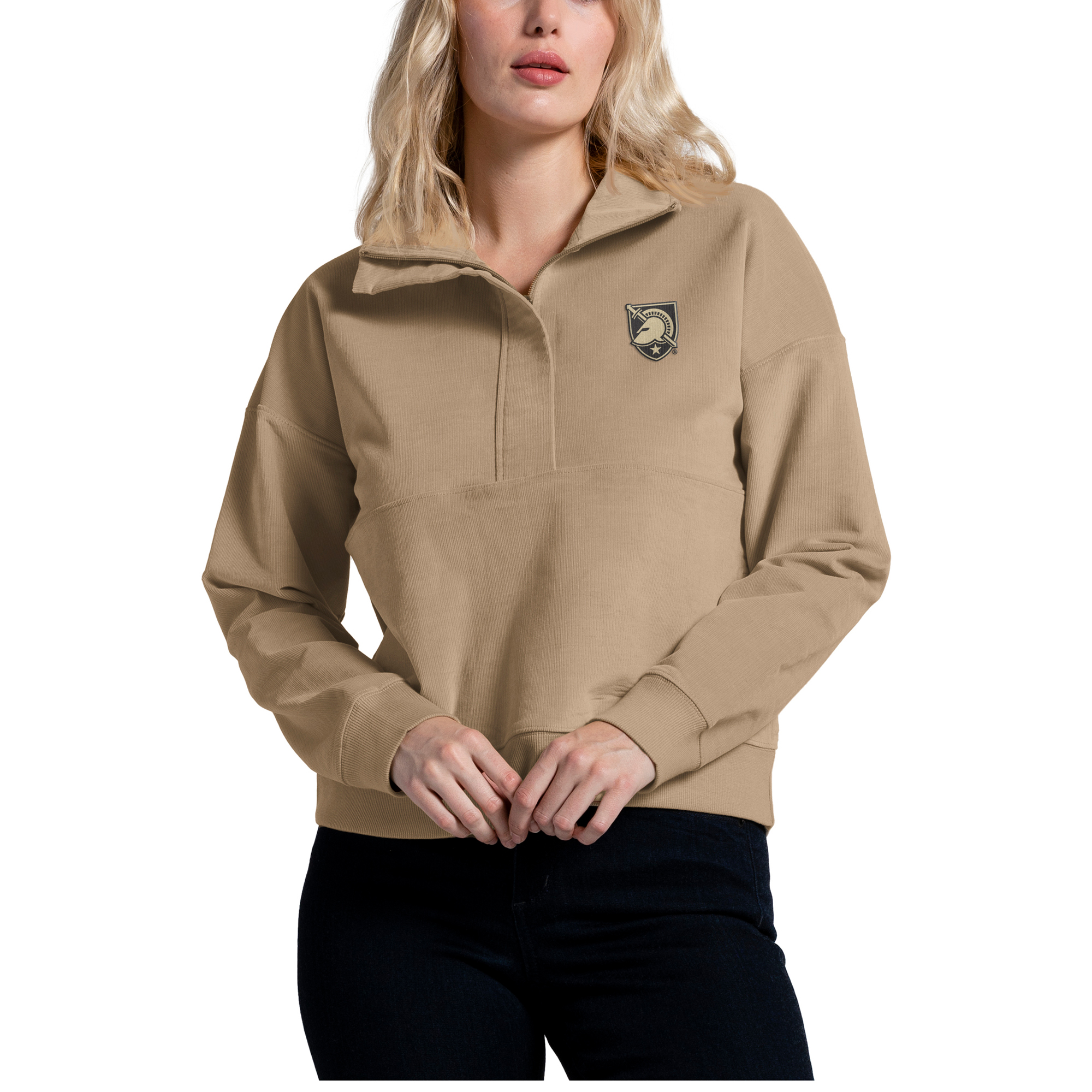 Women's League Collegiate Wear Tan Army Black Knights Stretch Cord Half-Zip Sweatshirt