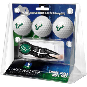 South Florida Bulls 3-Pack Golf Ball Gift Set with Black Crosshair Divot Tool