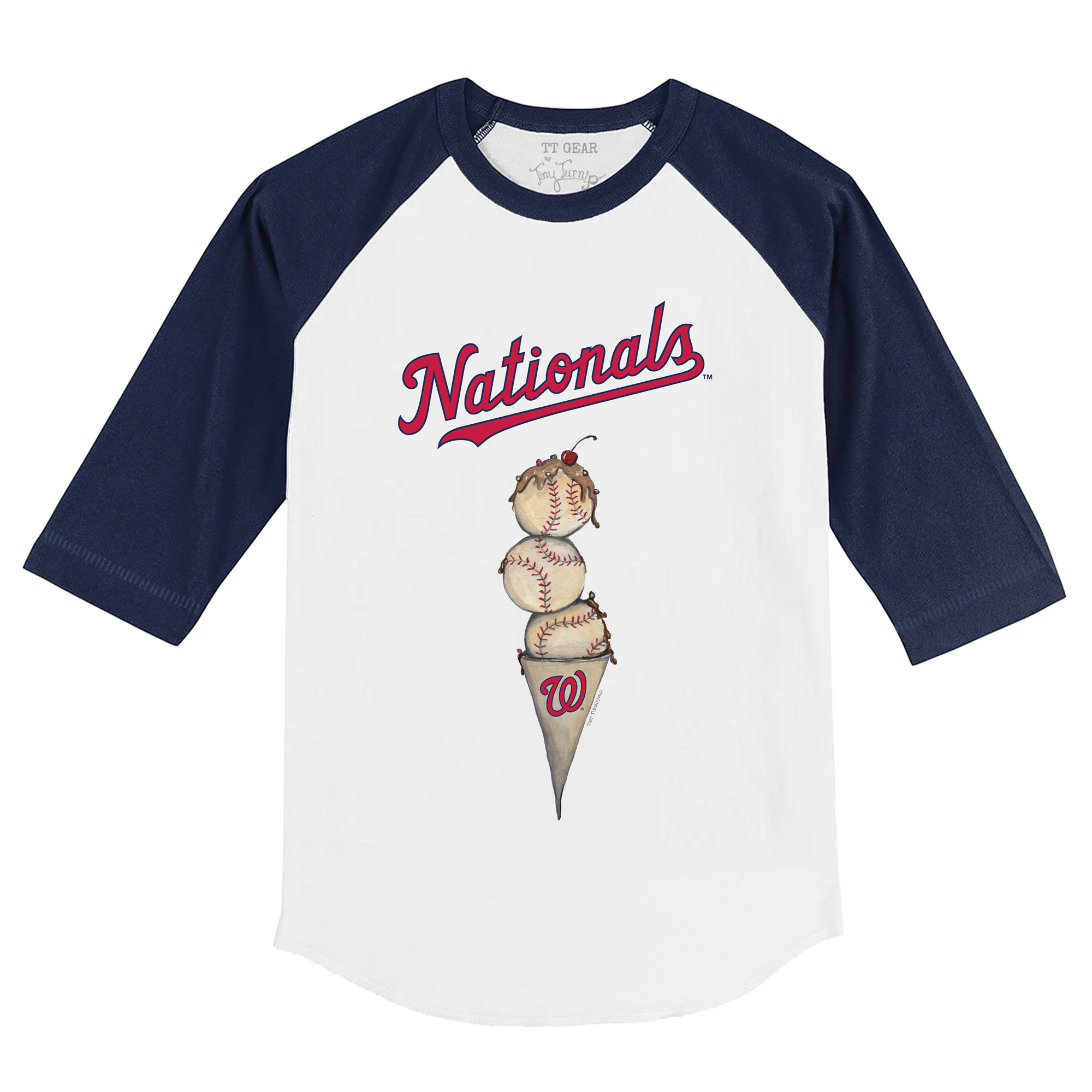 Infant Tiny Turnip White/Navy Washington Nationals Triple Scoop Raglan 3/4 Sleeve T-Shirt - Image 3