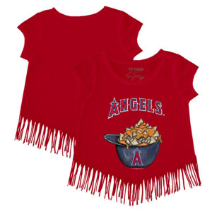 Girls Toddler Tiny Turnip Red Los Angeles Angels Nacho Helmet Fringe T-Shirt