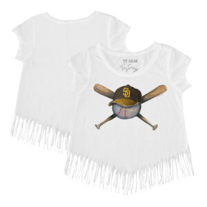 Girls Youth Tiny Turnip White San Diego Padres Hat Crossbats Fringe T-Shirt