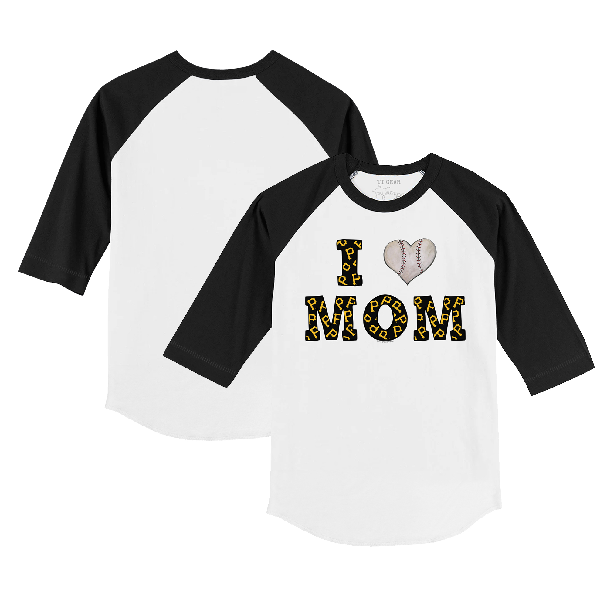 Youth Tiny Turnip White/Black Pittsburgh Pirates I Love Mom 3/4-Sleeve Raglan T-Shirt - Image 8