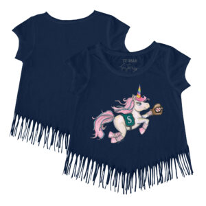 Girls Youth Tiny Turnip Navy Seattle Mariners Unicorn Fringe T-Shirt