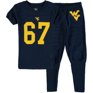 Youth Wes & Willy Navy West Virginia Mountaineers Football Pajama Set