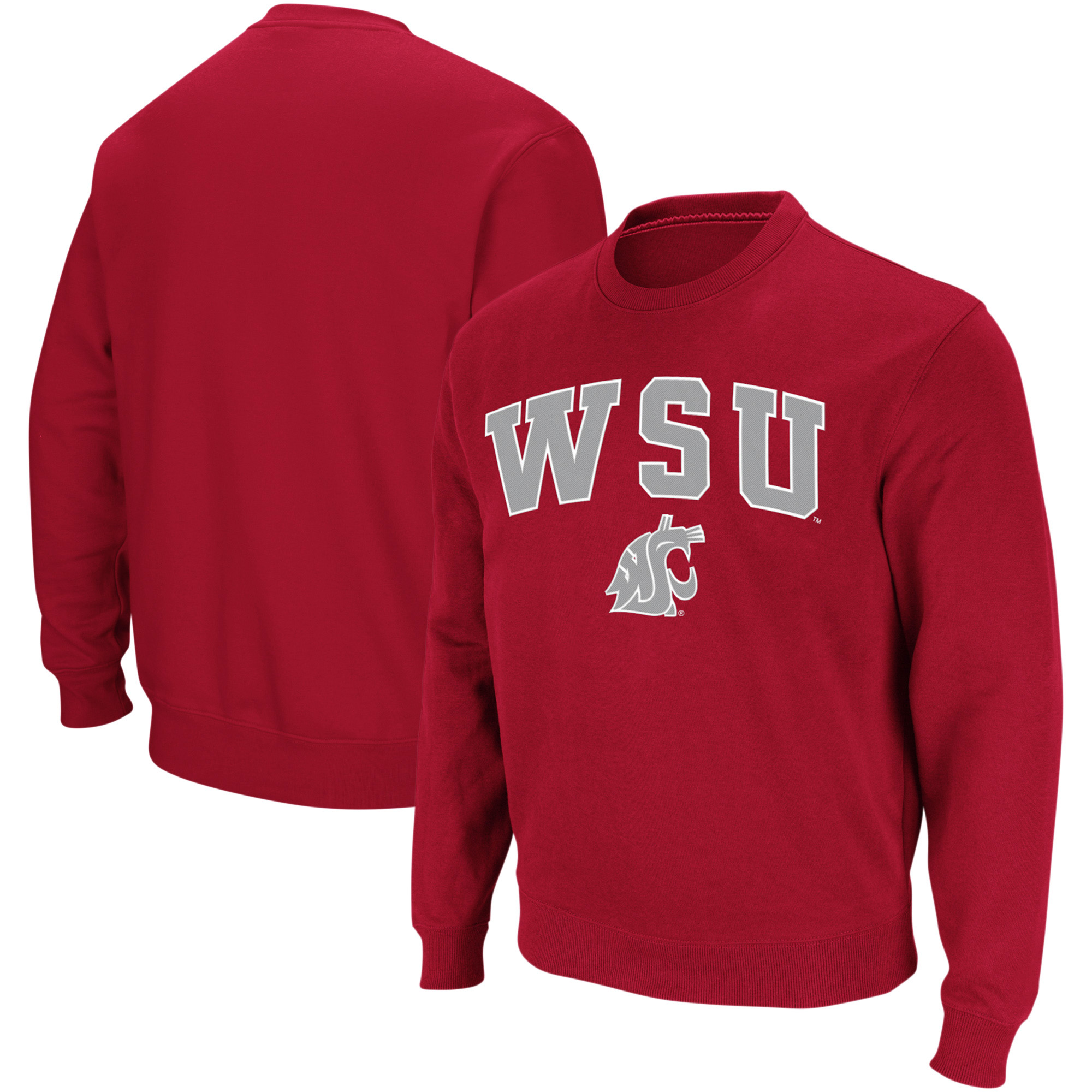 Men's Colosseum Crimson Washington State Cougars Arch & Logo Crew Neck Sweatshirt - Image 7