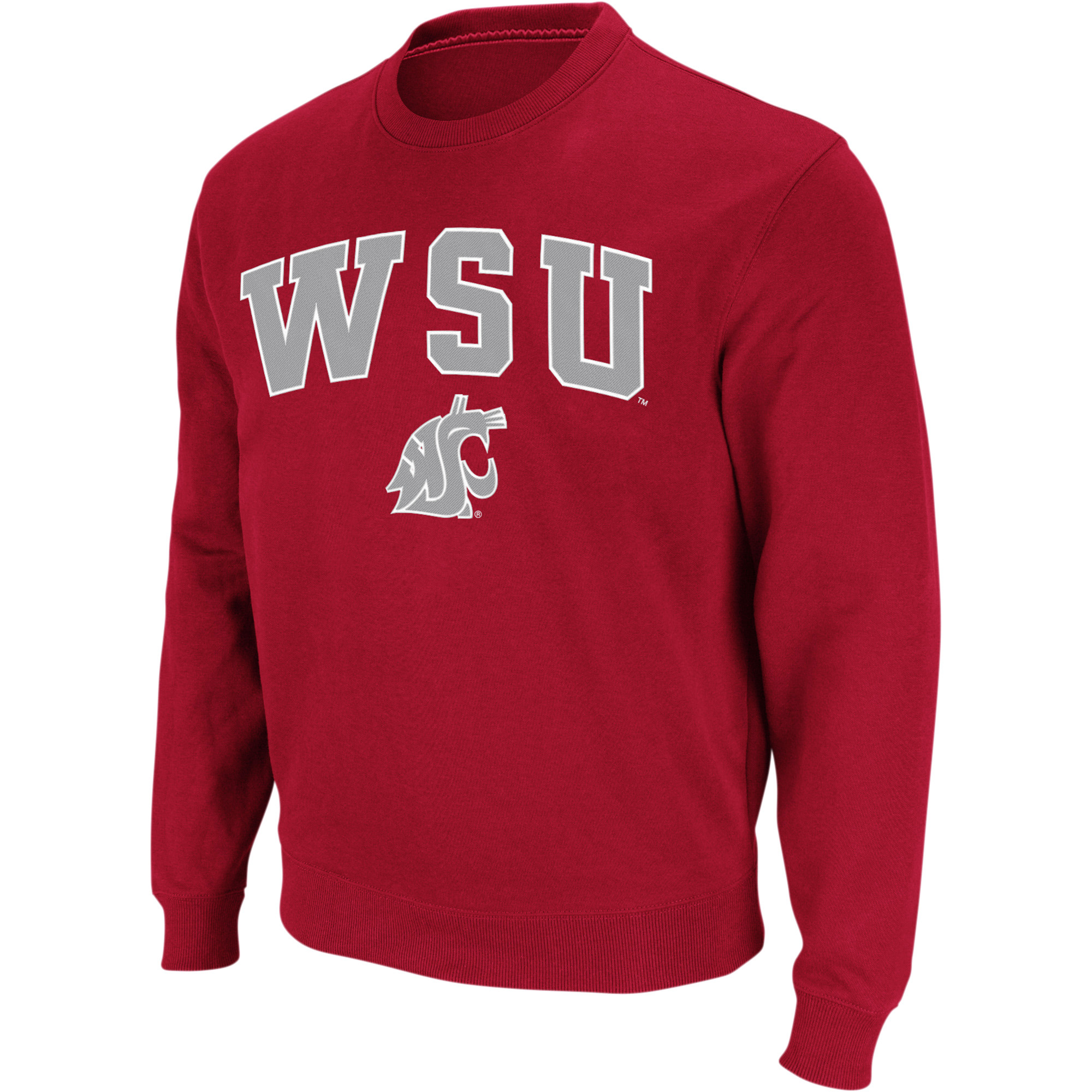 Men's Colosseum Crimson Washington State Cougars Arch & Logo Crew Neck Sweatshirt - Image 3
