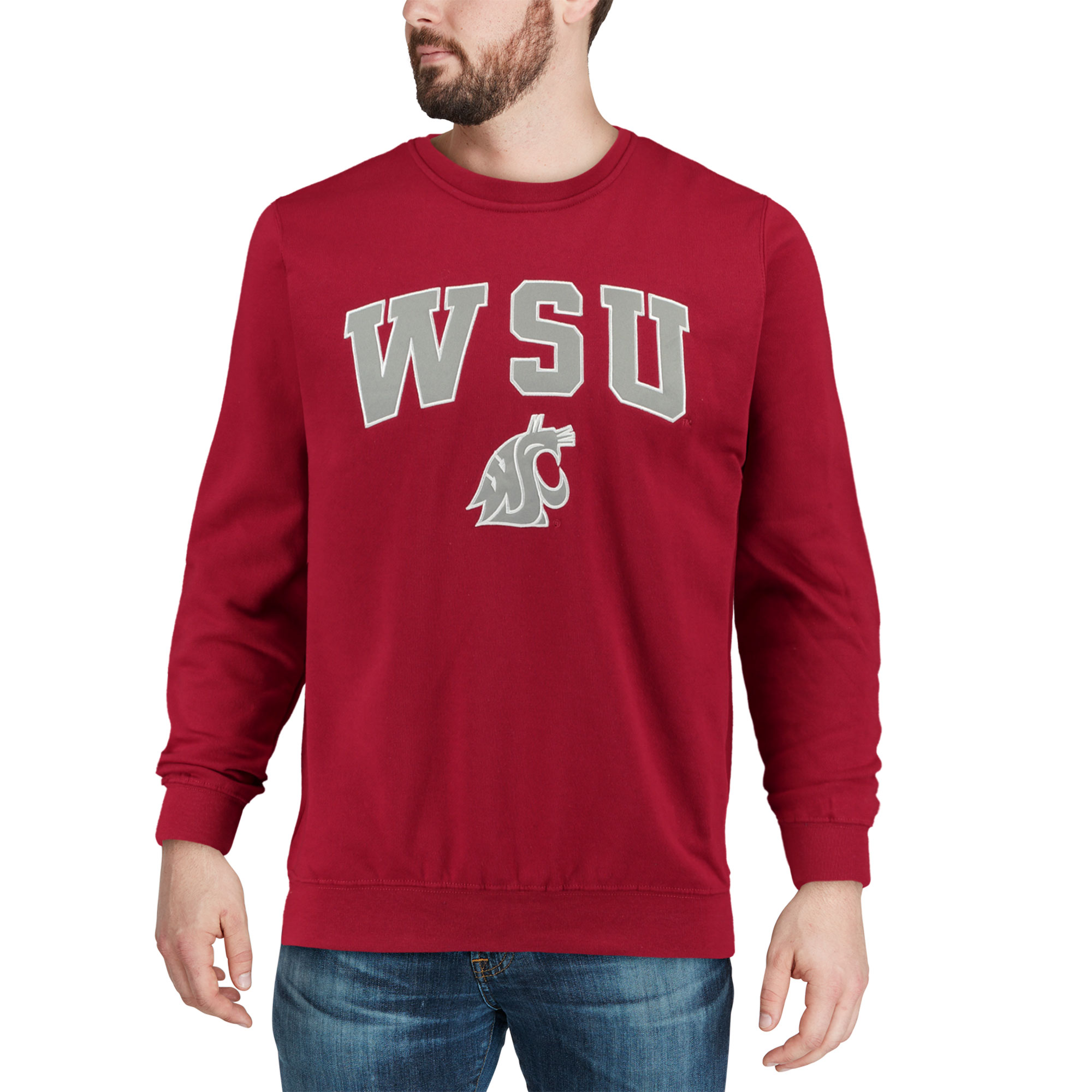 Men's Colosseum Crimson Washington State Cougars Arch & Logo Crew Neck Sweatshirt - Image 5