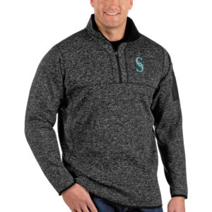 Men's Antigua Heather Black Seattle Mariners Fortune Big & Tall Quarter-Zip Pullover Jacket