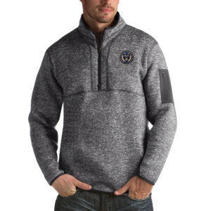 Men's Antigua Heather Black Philadelphia Union Fortune Big & Tall Quarter-Zip Pullover Jacket