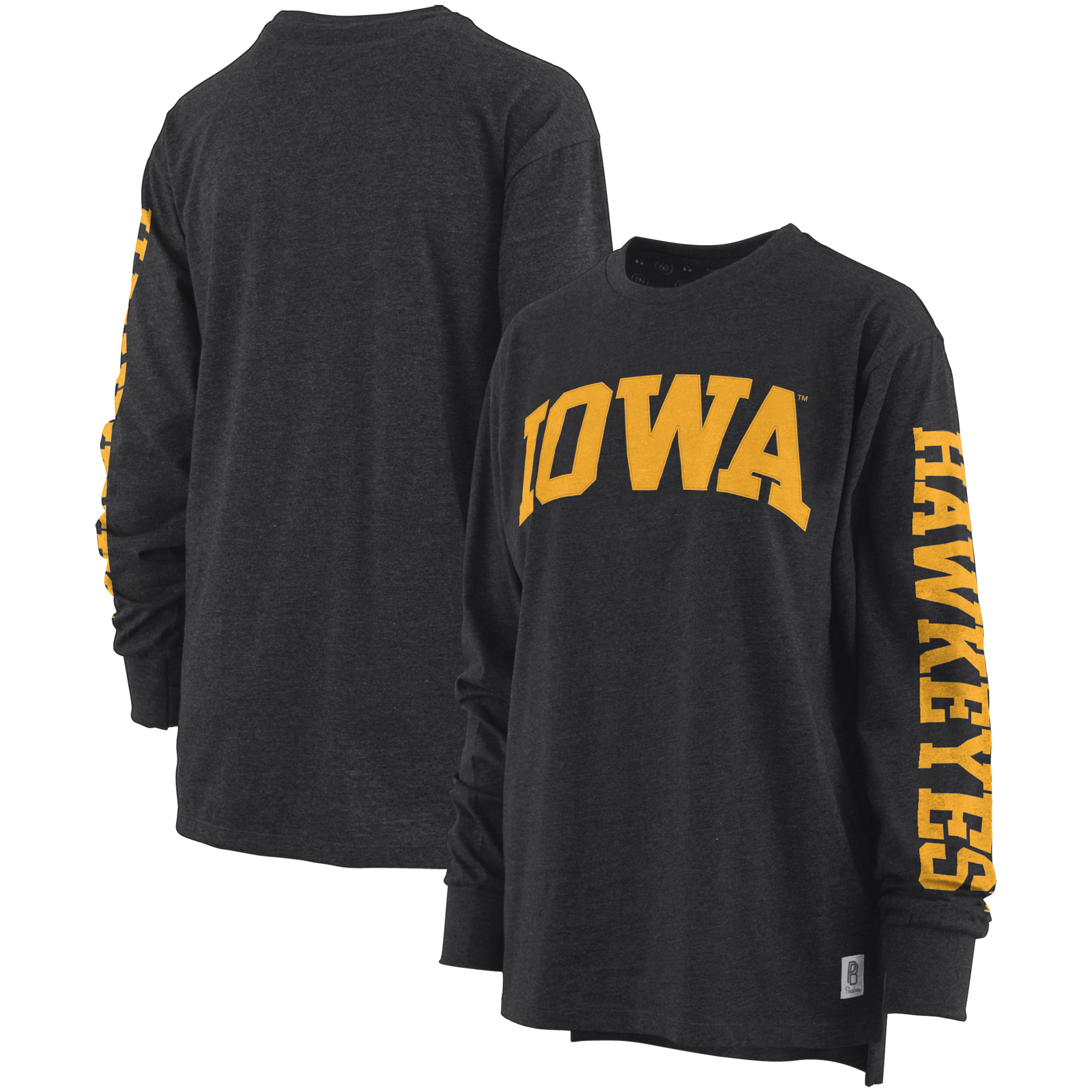 Women's Pressbox Black Iowa Hawkeyes Plus Size Two-Hit Canyon Long Sleeve T-Shirt