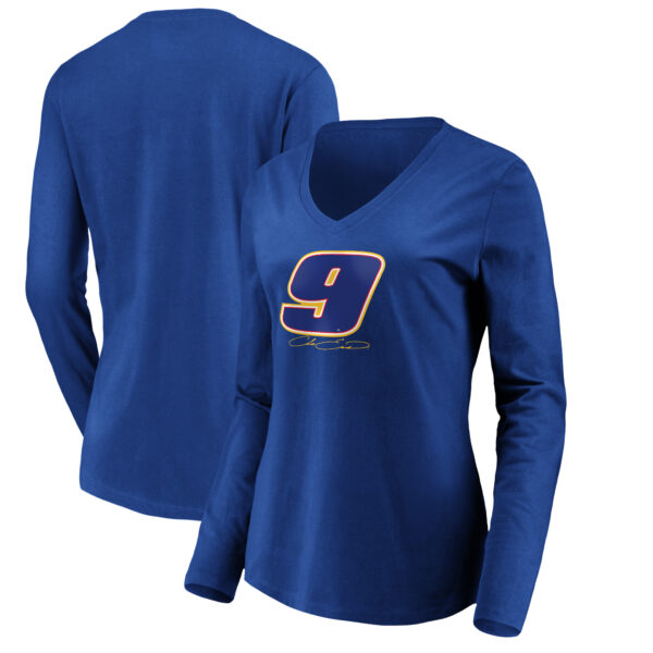 Women's Royal Chase Elliott Number Signature Long Sleeve V-Neck T-Shirt