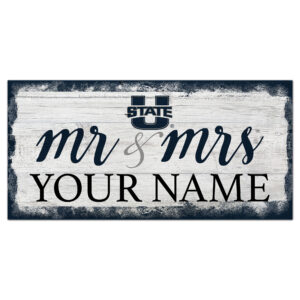 Utah State Aggies 6" x 12" Personalized Mr. & Mrs. Script Sign