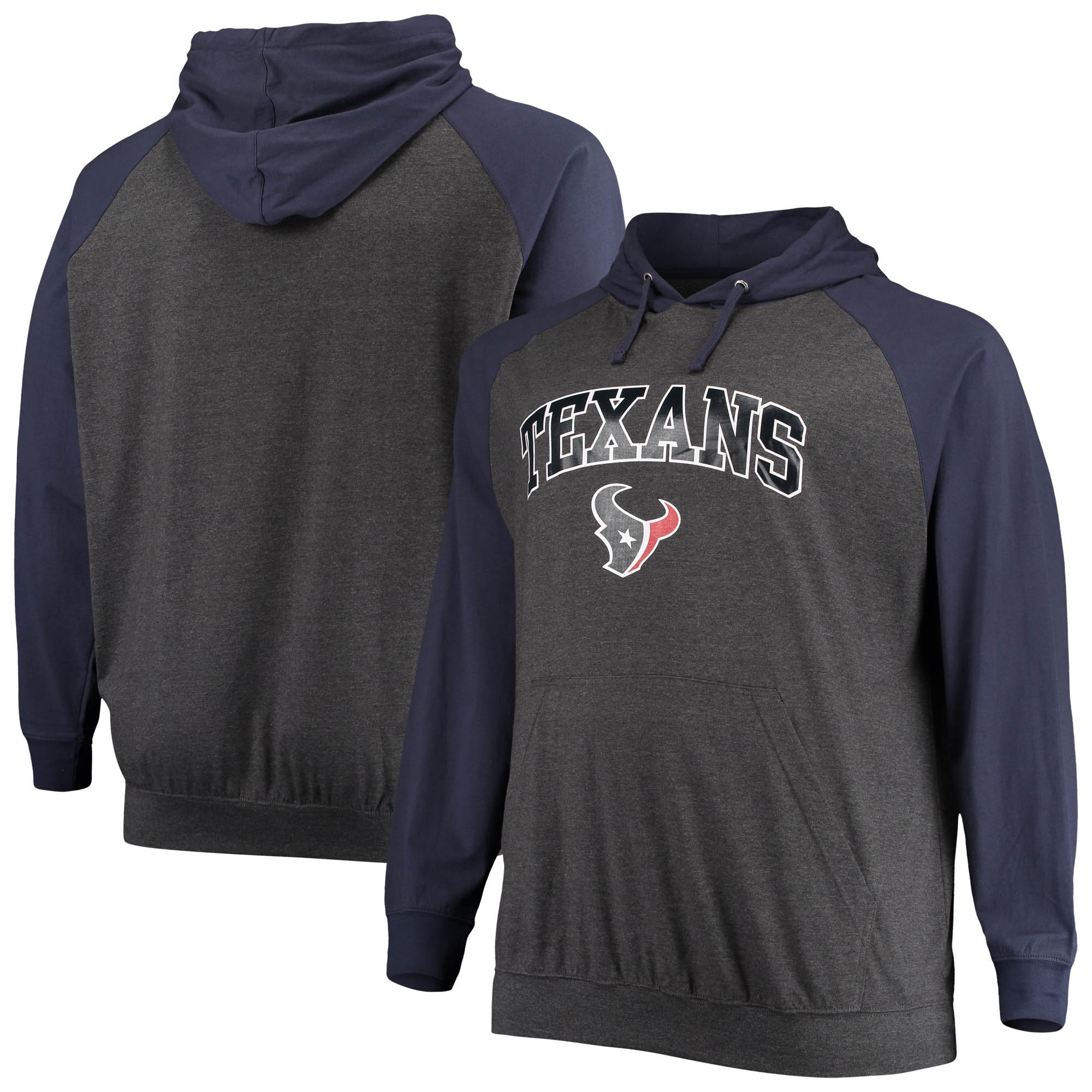 Men's Fanatics Navy/Heathered Charcoal Houston Texans Big & Tall Lightweight Raglan Pullover Hoodie - Image 5