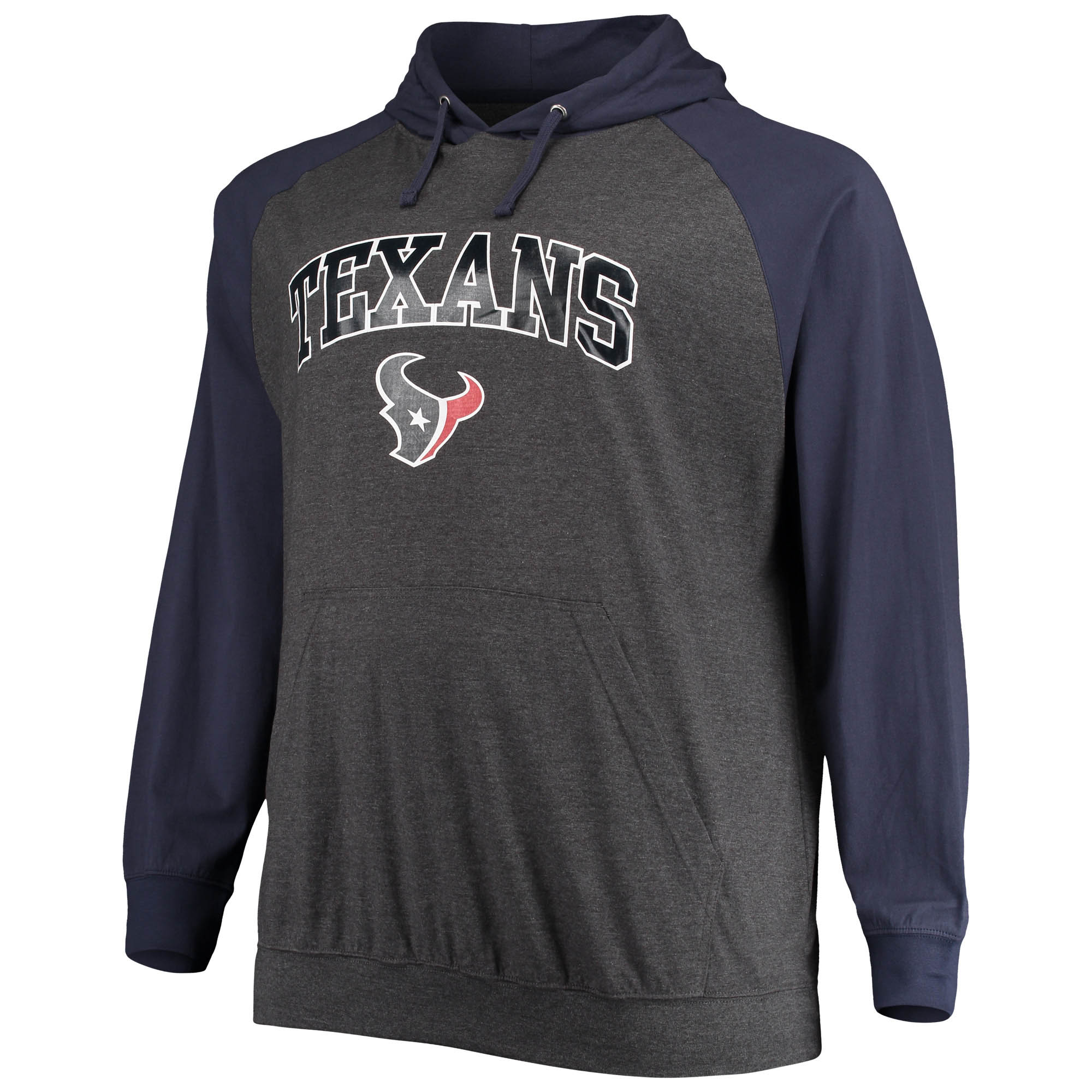 Men's Fanatics Navy/Heathered Charcoal Houston Texans Big & Tall Lightweight Raglan Pullover Hoodie - Image 3