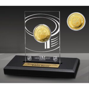 Highland Mint Edmonton Oilers 5-Time Stanley Cup Champions Acrylic Gold Coin Desk Top Display