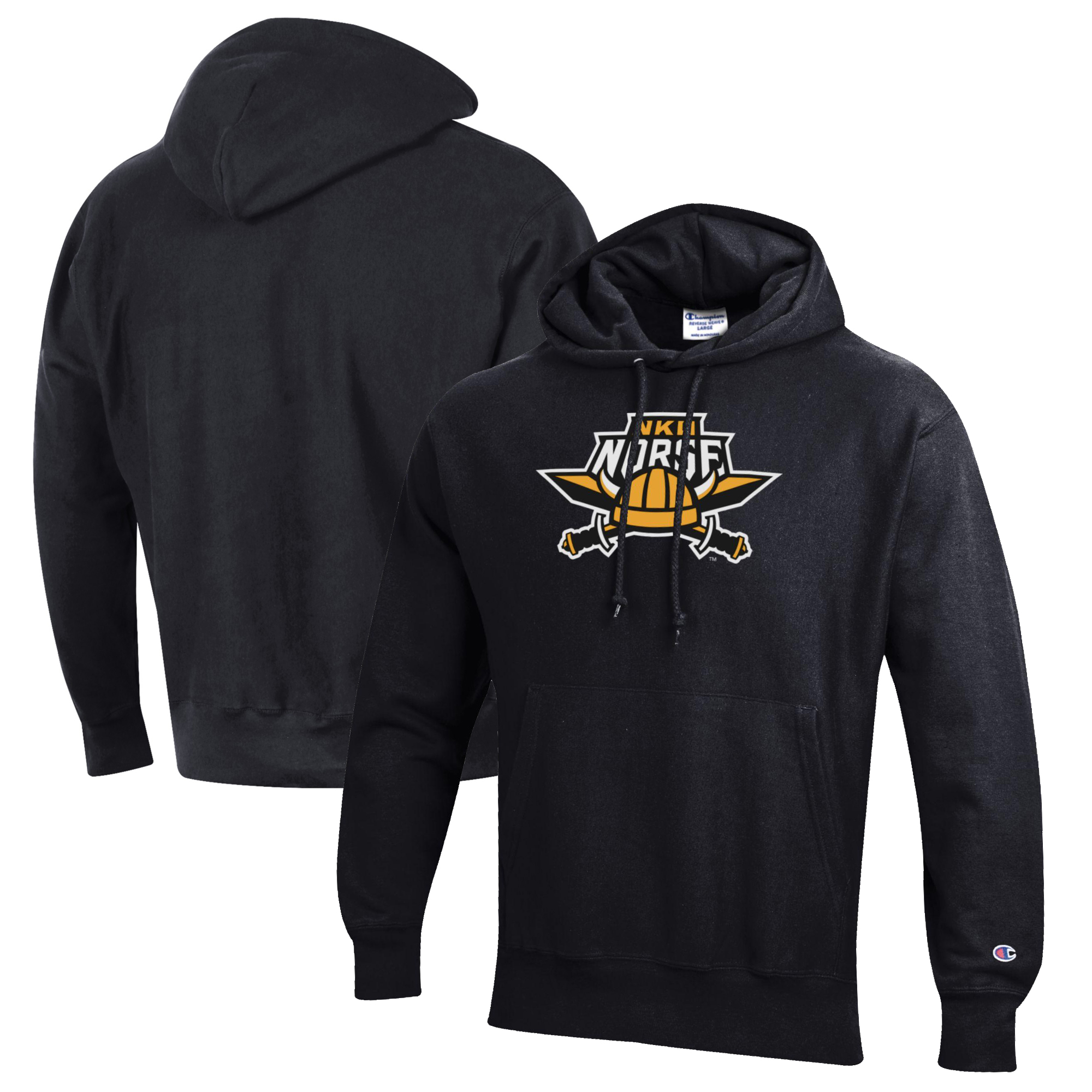 Men's Champion Black Northern Kentucky University Norse Reverse Weave Fleece Pullover Hoodie - Image 2
