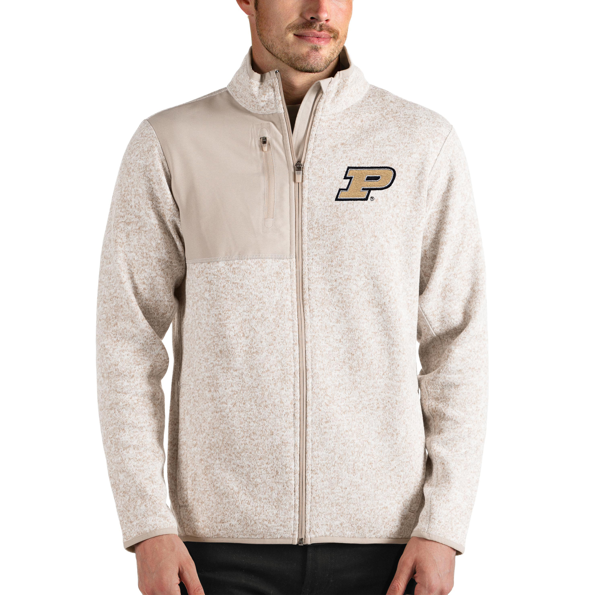 Men's Antigua Oatmeal Purdue Boilermakers Fortune Full-Zip Jacket