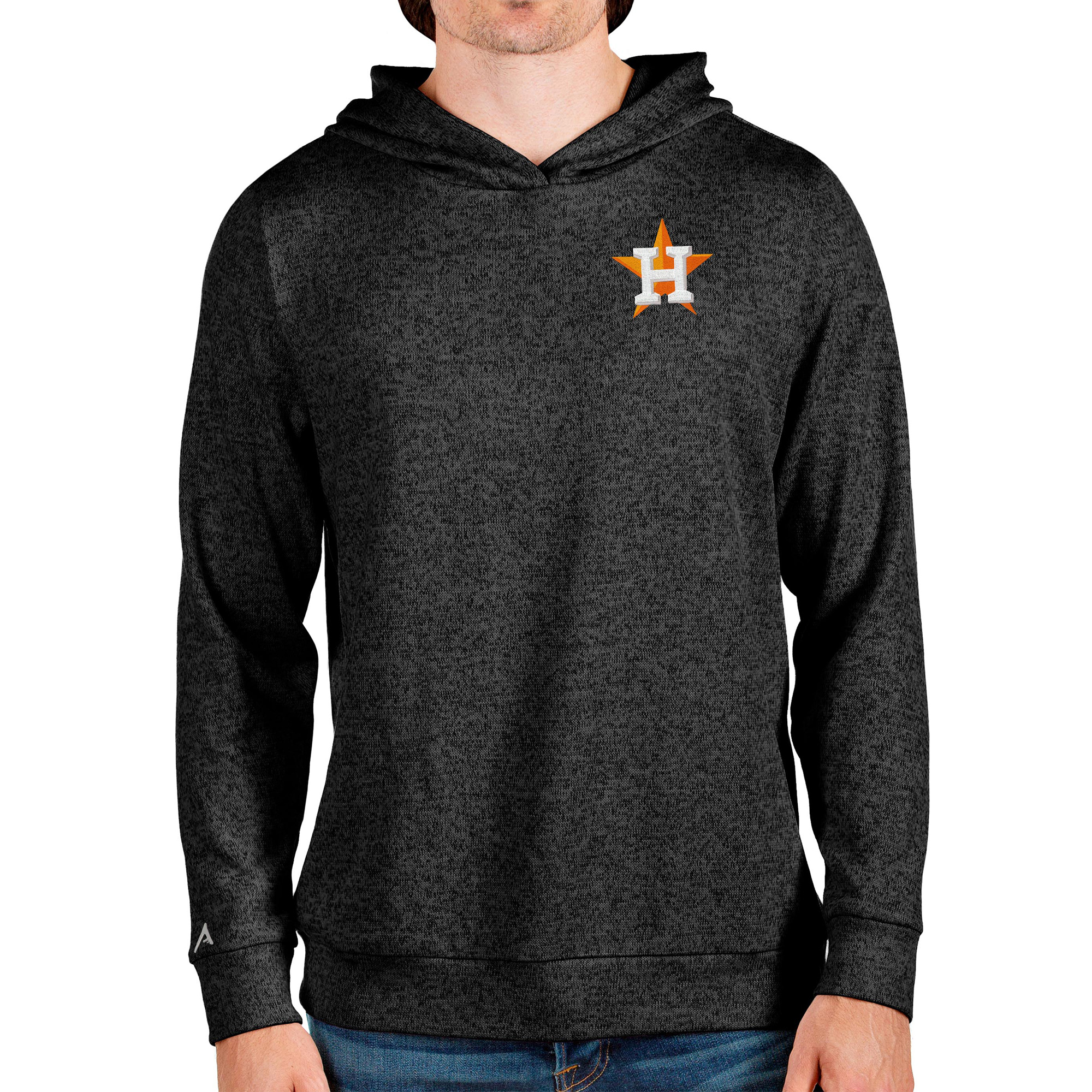 Men's Antigua Heathered Black Houston Astros Absolute Pullover Hoodie