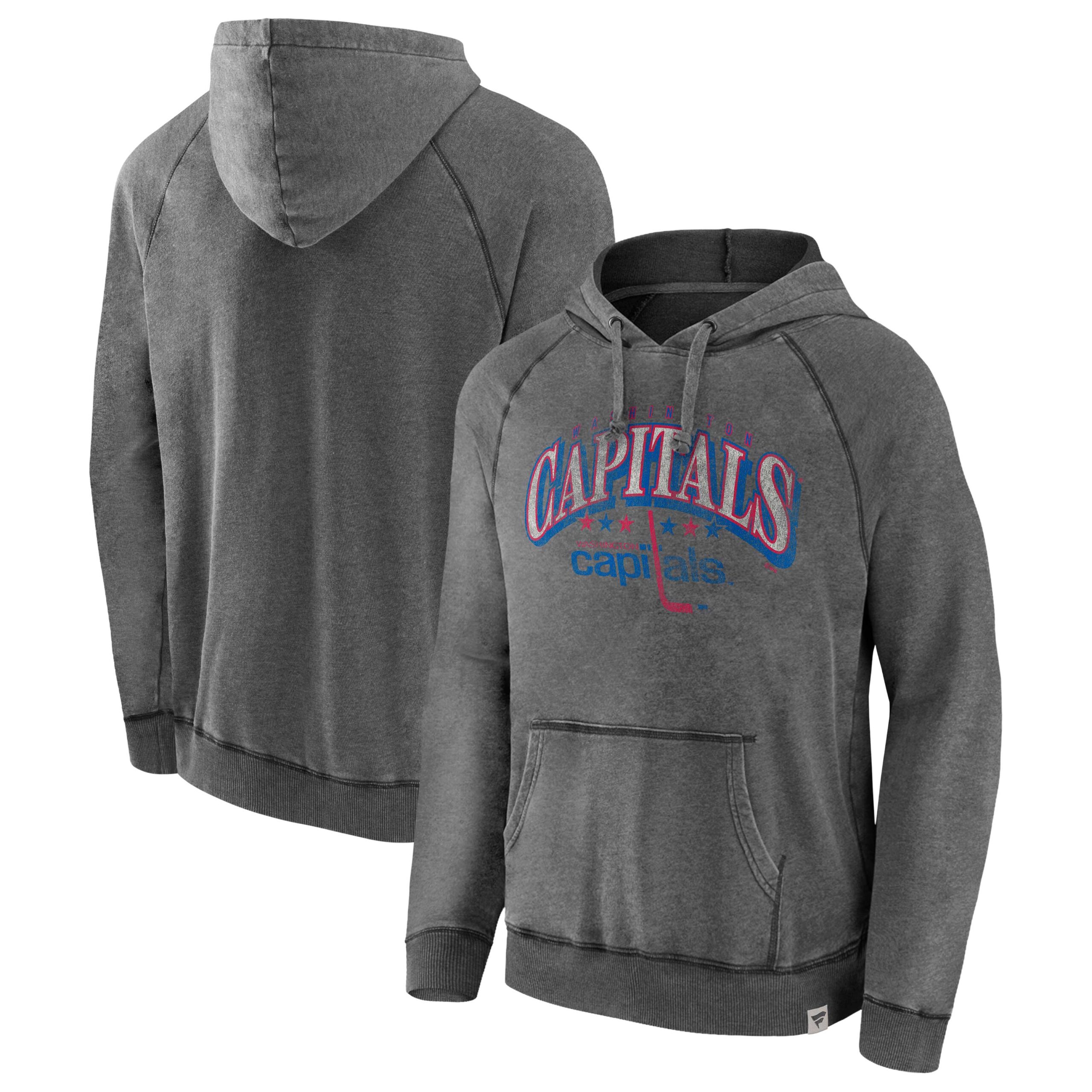 Men's Fanatics Gray Washington Capitals Heritage Broken Ice Washed Raglan Pullover Hoodie
