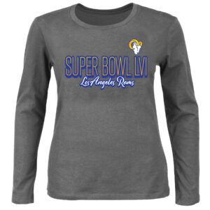 Women's Fanatics Charcoal Los Angeles Rams Super Bowl LVI Bound Plus Size Color Fade Scoop Neck Long Sleeve T-Shirt