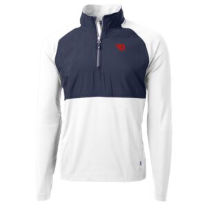 Men's Cutter & Buck White/Navy Dayton Flyers Adapt Eco Knit Hybrid Recycled Quarter-Zip Pullover Top
